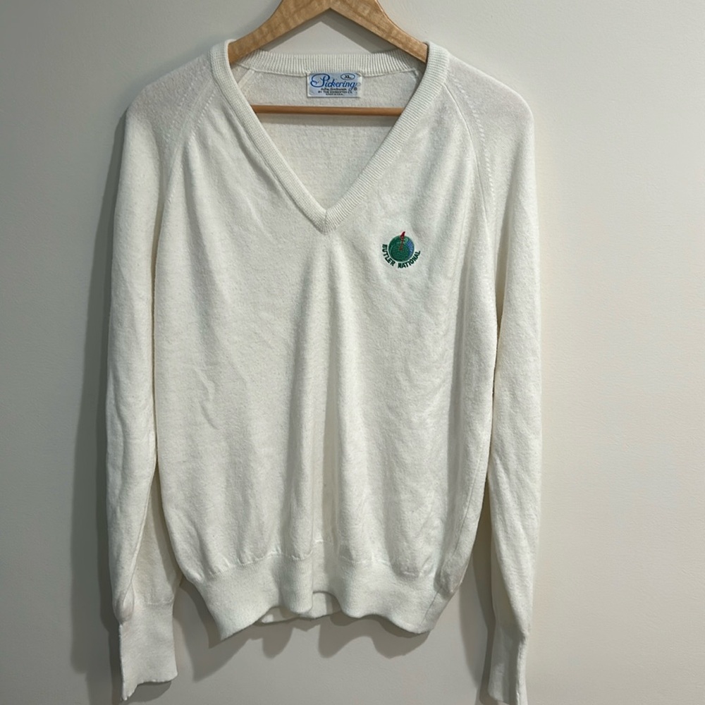 Ladies Vintage Pickering - Butler National V-Neck Sweater - Ivory - Large